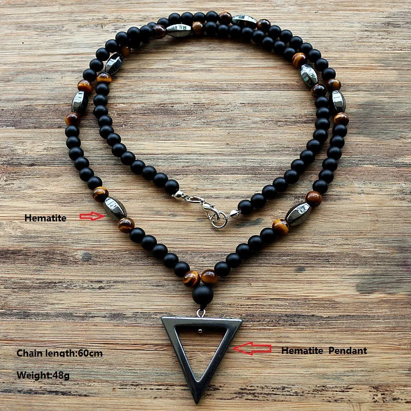Men Beaded Necklace with Triangle pendent