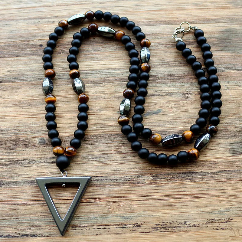 Men Beaded Necklace with Triangle pendent