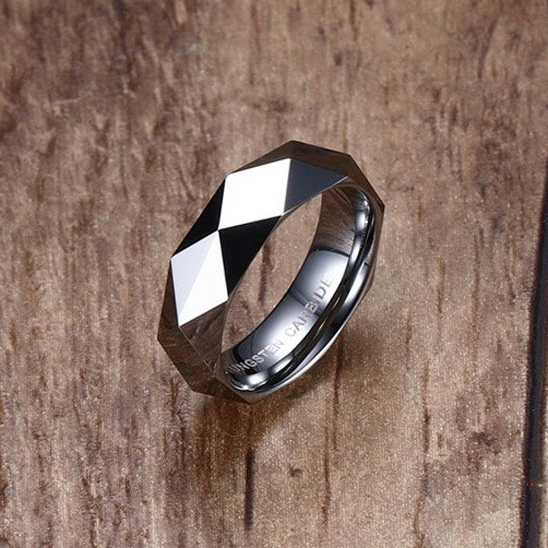 Mens Tungsten Carbide Rings Faceted Wedding Band