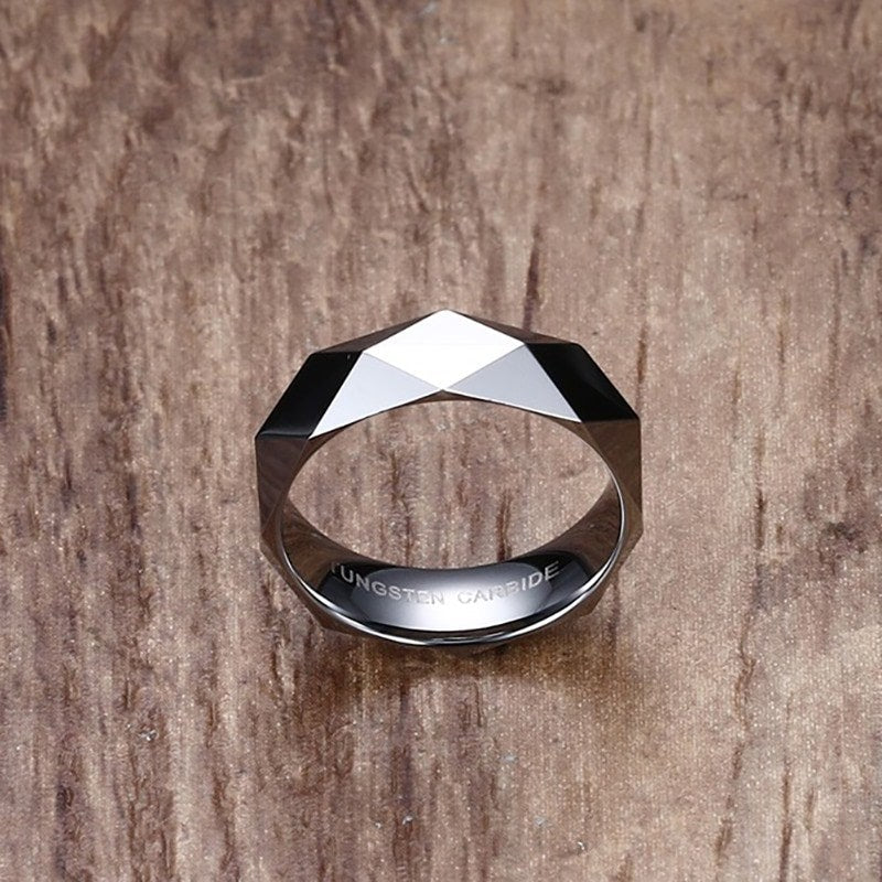 Mens Tungsten Carbide Rings Faceted Wedding Band