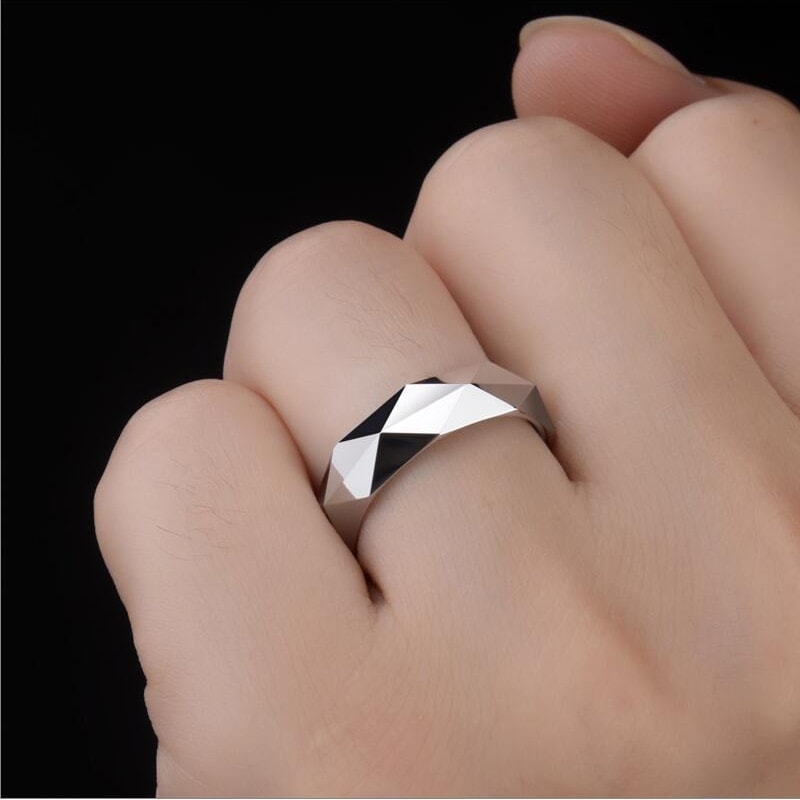Mens Tungsten Carbide Rings Faceted Wedding Band
