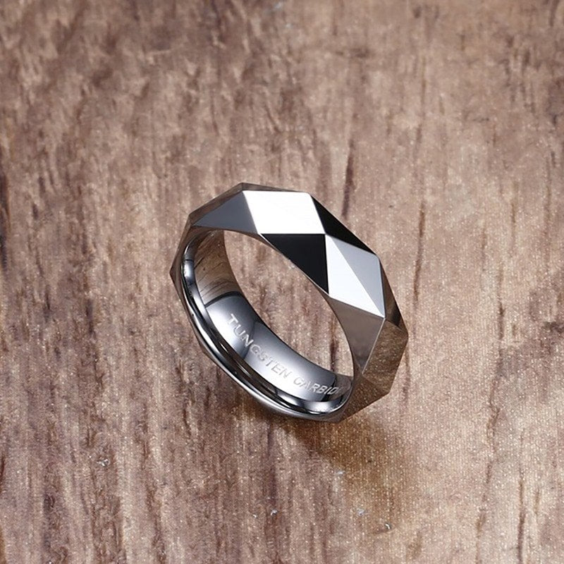 Mens Tungsten Carbide Rings Faceted Wedding Band