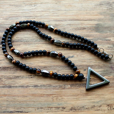 Men Beaded Necklace with Triangle pendent