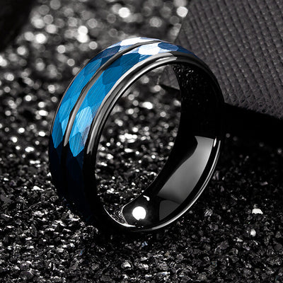 Blue Hammered Men Tungsten Carbide Ring For Wedding Engagement Rings Fashion