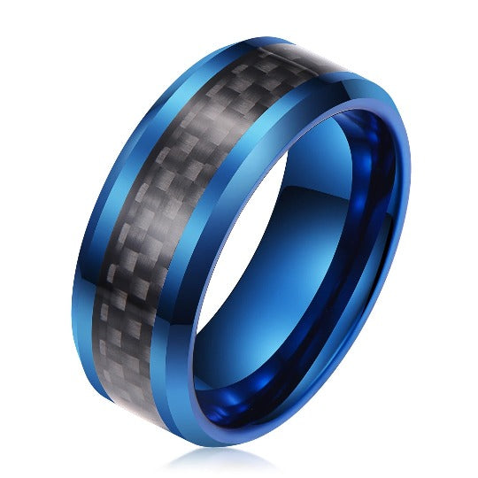 Black & blue Men Tungsten Carbide / Carbon fiber Ring 8mm