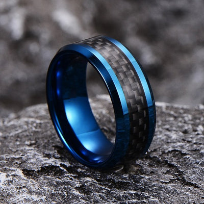Black & blue Men Tungsten Carbide / Carbon fiber Ring 8mm