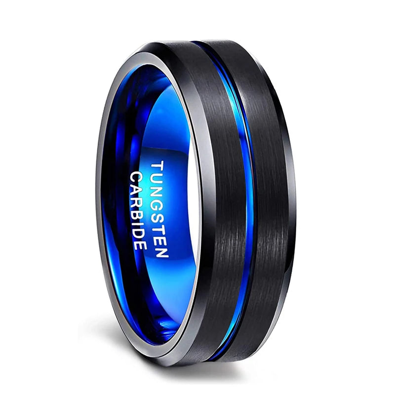 Blue & Black Men Tungsten Carbide Ring Blue Line Design For man Wedding Engagement Rings Fashion