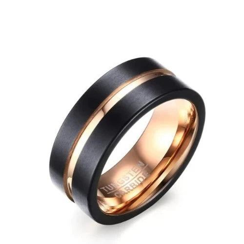 Tungsten Carbide black with gold color line Men & women engagement ring marriage band
