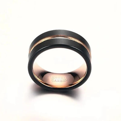 Tungsten Carbide black with gold color line Men & women engagement ring marriage band