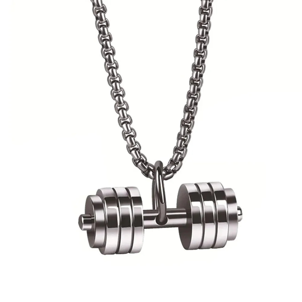 Dumbbells pendent with necklace for men
