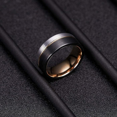 8mm Black Tungsten Ring for Men Rose Gold Blue Thin Groove Line Dome Brushed Wedding Band Comfort