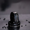 Tungsten Black Hammered Ring with Meteorite inlay