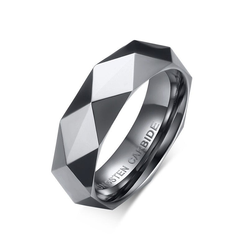 Mens Tungsten Carbide Rings Faceted Wedding Band