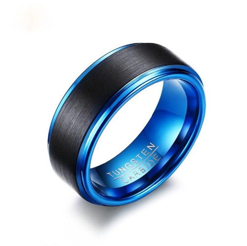 Black blue Tungsten engagement men ring wedding band