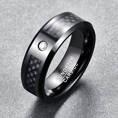 Black Carbon Tungsten Steel Engagement Ring