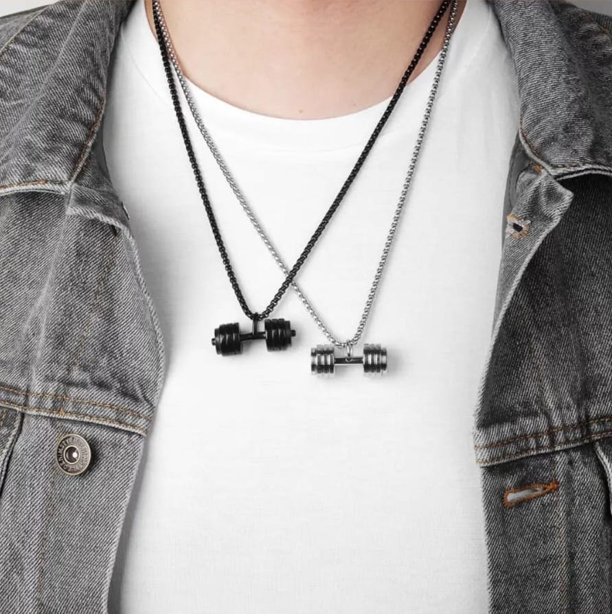 Dumbbells pendent with necklace for men